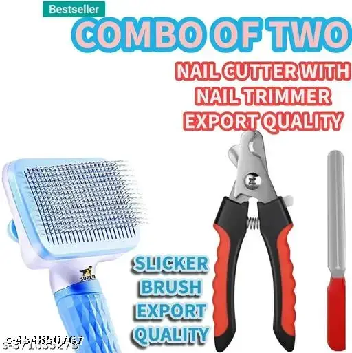 Hachiko SLICKER COMB BRUSH AND NAIL CUTTER TRIMMER (PACK OF 1+1)