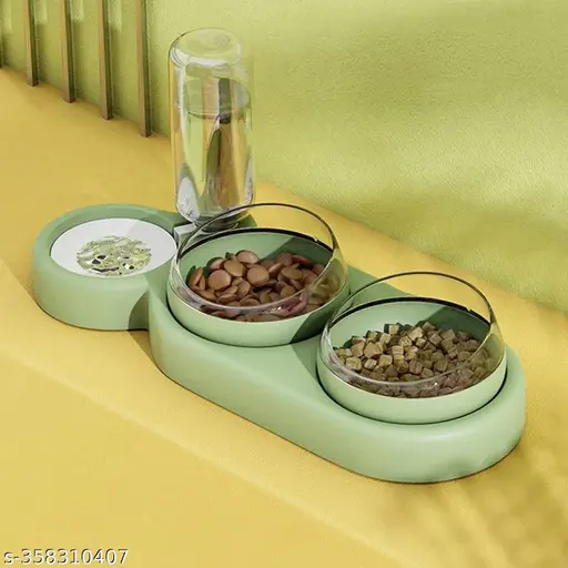 3 in 1 Dog Cat Bowls Water and Food Bowl Set, 15°Tilted Raised Cat Bowls with Automatic Water Dispenser Bottle and Detachable Cat Dish, Pet Feeder for Small or Medium Dogs Cats Puppy Kitten Rabbit