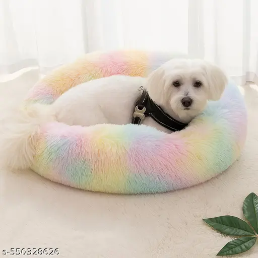 Soft & Washable Round Pet Bed for Small & Medium Dogs, Cats & Puppies – Cozy Coffee Color Plush Donut Design (50cm & 70cm Sizes)