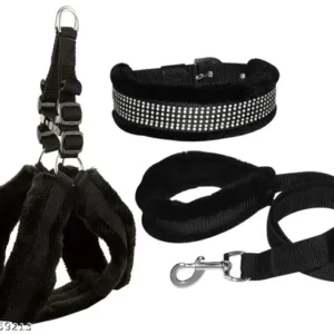 Dog Fur Harness Collar & Leash Set with Soft Fur Combo, Adjustable Size Large (Red/black/blue/{red+white})